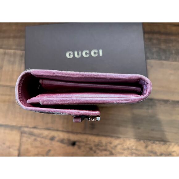 GUCCI Women’s OPHIDIA CONTINENTAL WALLET With Purple Leather Trim & Heart Charms - Picture 7 of 14